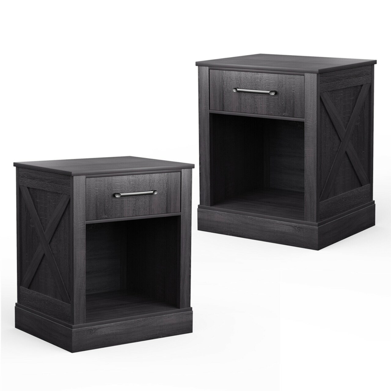 Natural wood discount and black nightstand